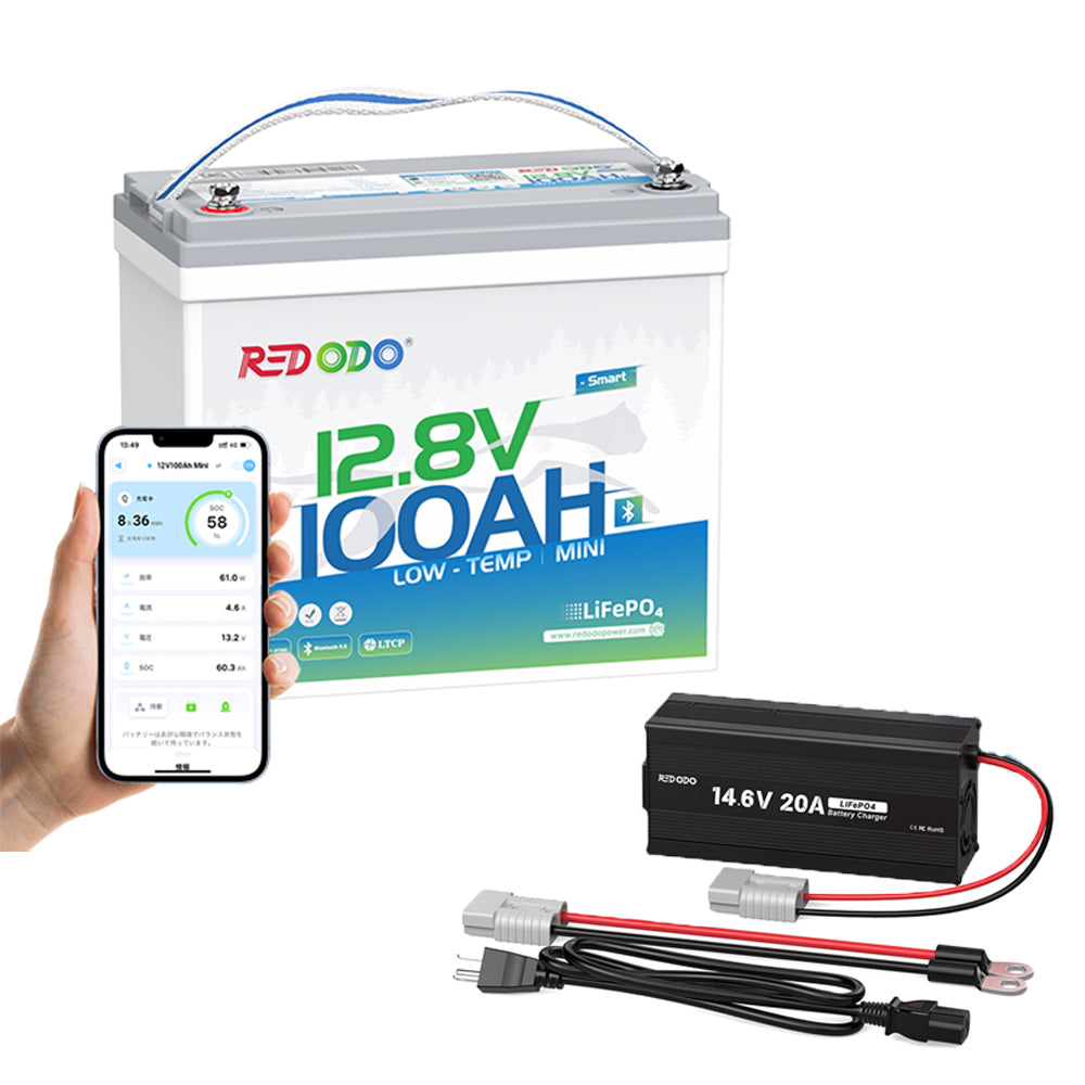 Redodo 12V 100Ah Mini リン酸鉄リチウムイオンバッテリー Bluetooth付き 低温保護