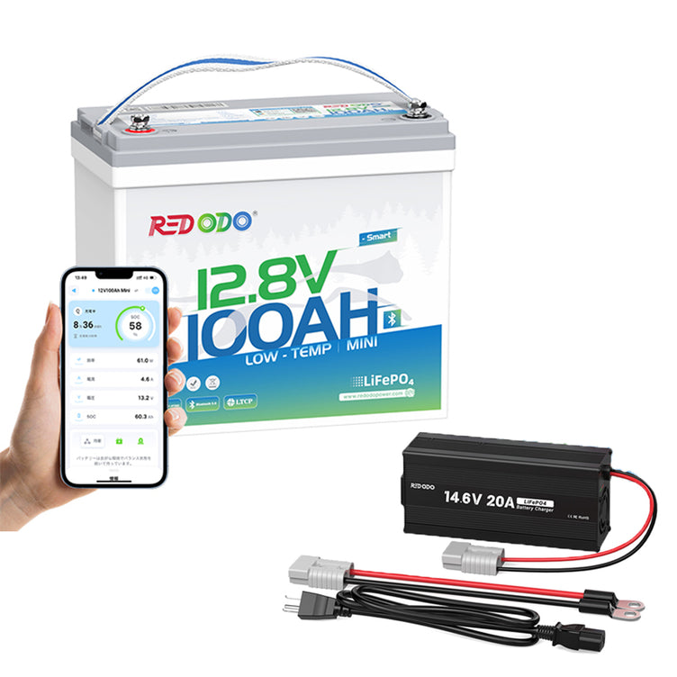 Redodo 12V 100Ah Mini リン酸鉄リチウムイオンバッテリー Bluetooth付き 低温保護