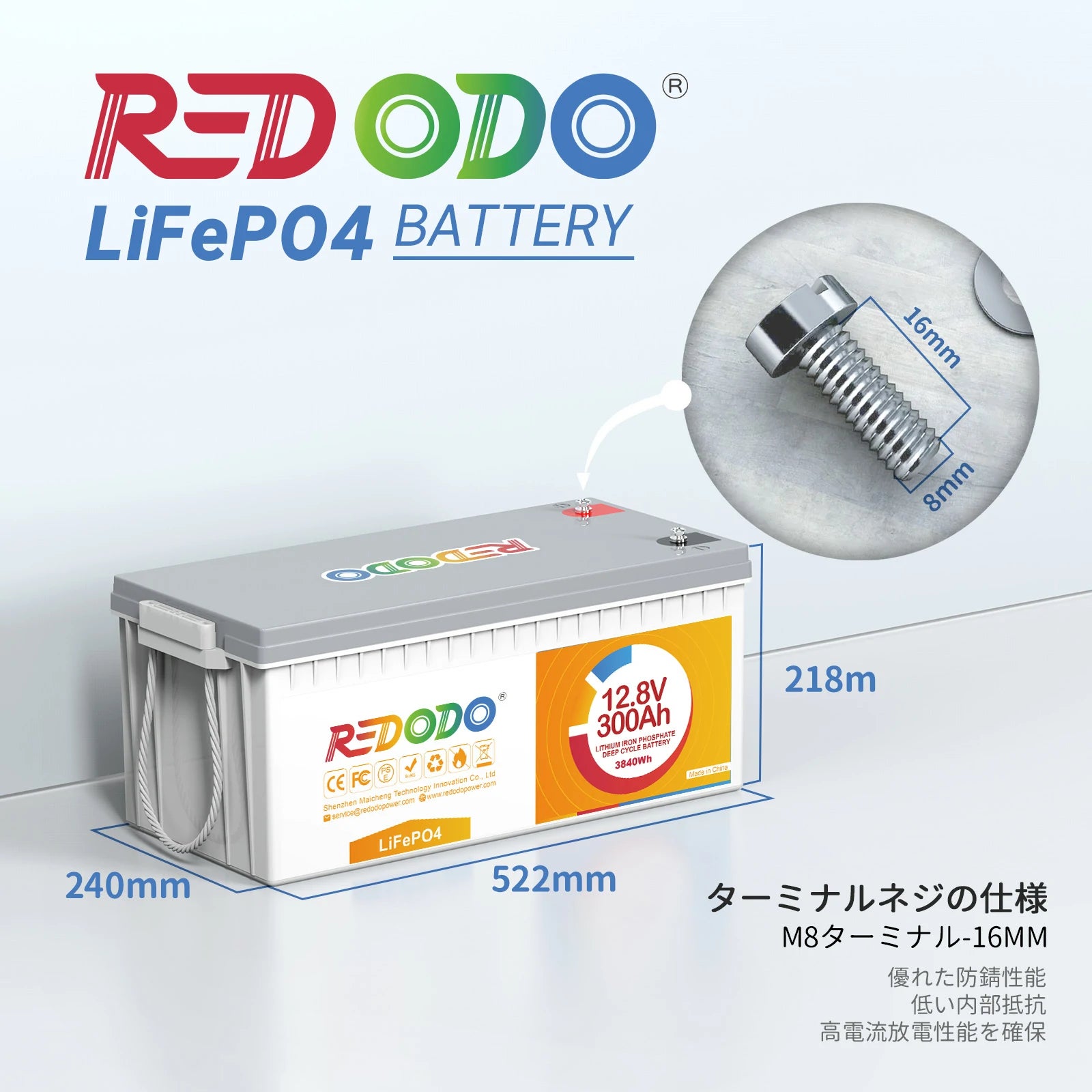 サブバッテリー Redodo 12V 300Ah リン酸鉄リチウムバッテリー