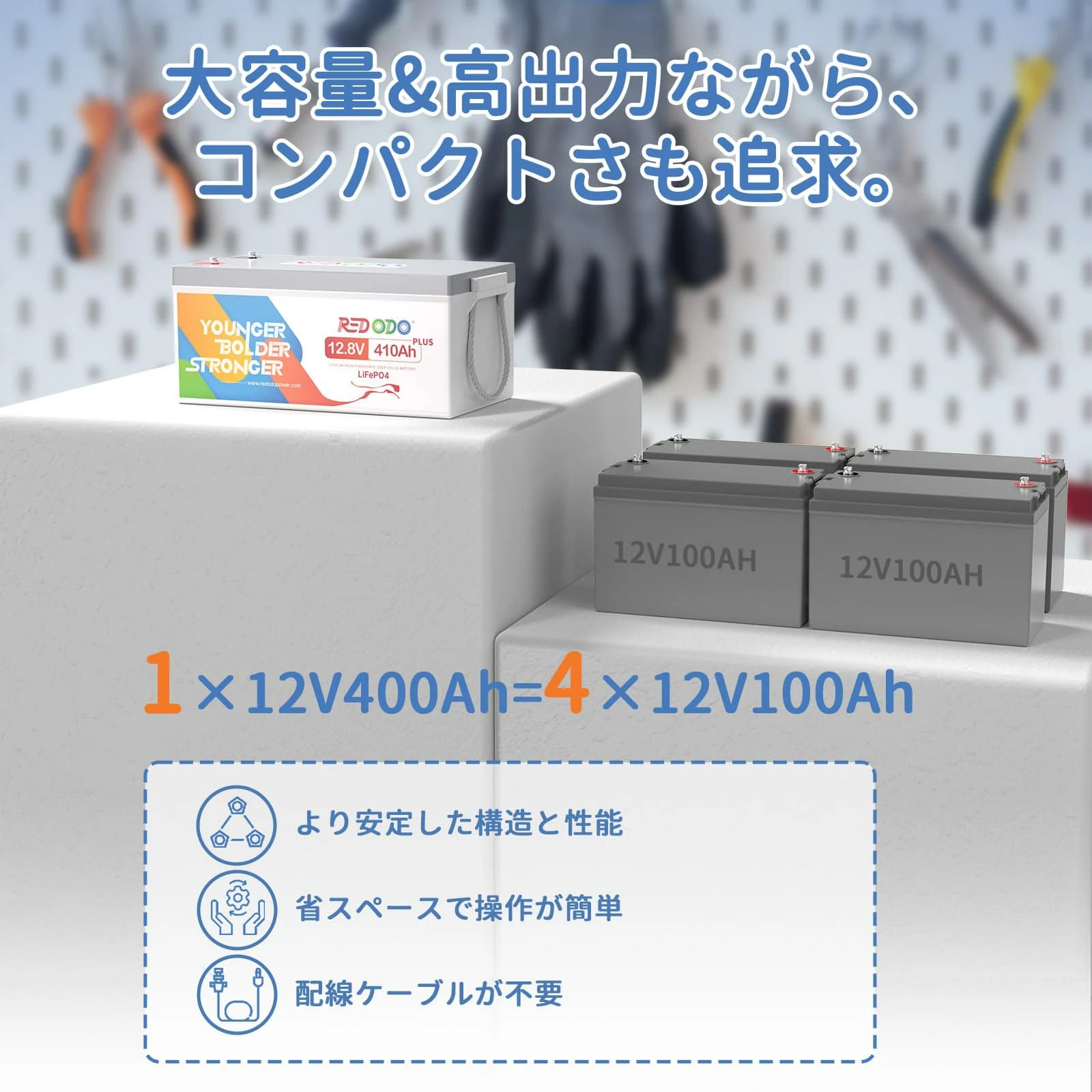 Redodo  12V 410Ah リン酸鉄リチウムバッテリー（PSE認証済み）250AのBMS