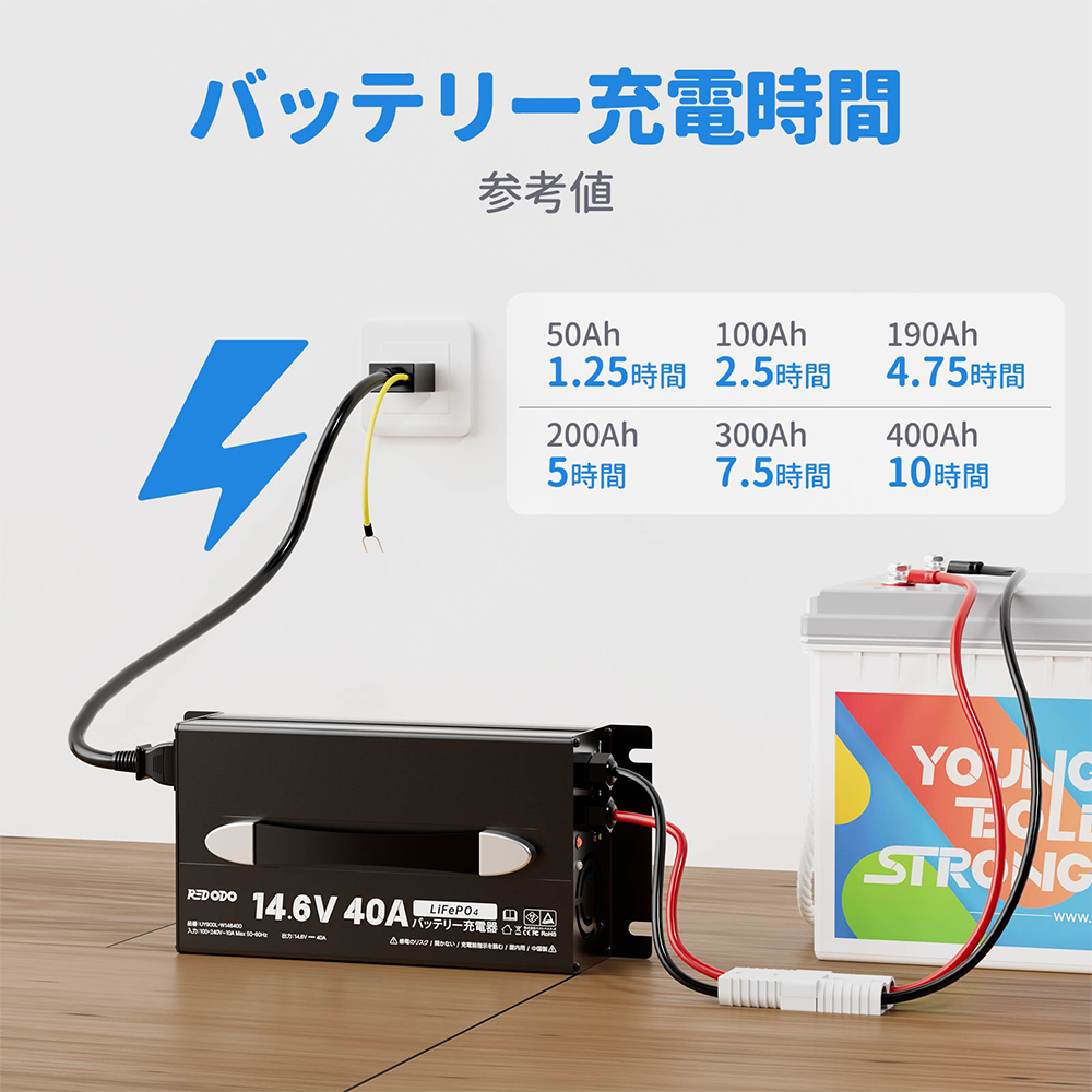 Redodo 14.6V40A 充電器 急速充電 リン酸リチウム電池専用充電器 Redodo 14.6V40A 充電器 急速充電 リン酸リチウム電池専用充電器