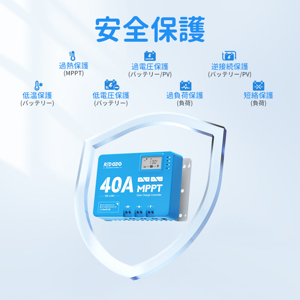 Redodo 40A MPPT 12V/24V ソーラーチャージコントローラー