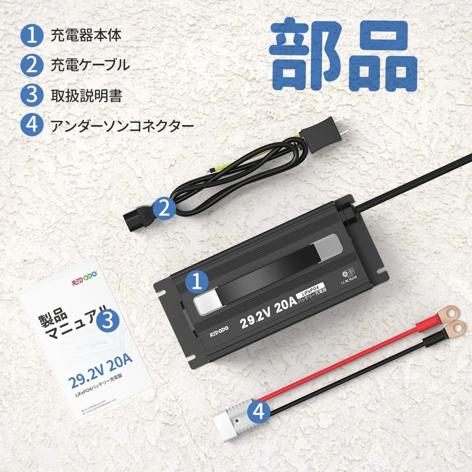 Redodo 29.2V20A リン酸鉄リチウムイオンバッテリー充電器