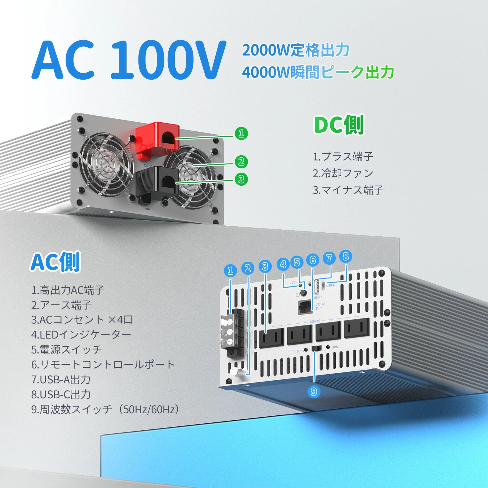 Redodo 2000W 12V 純正弦波インバーター Redodo 2000W 12V 純正弦波インバーター