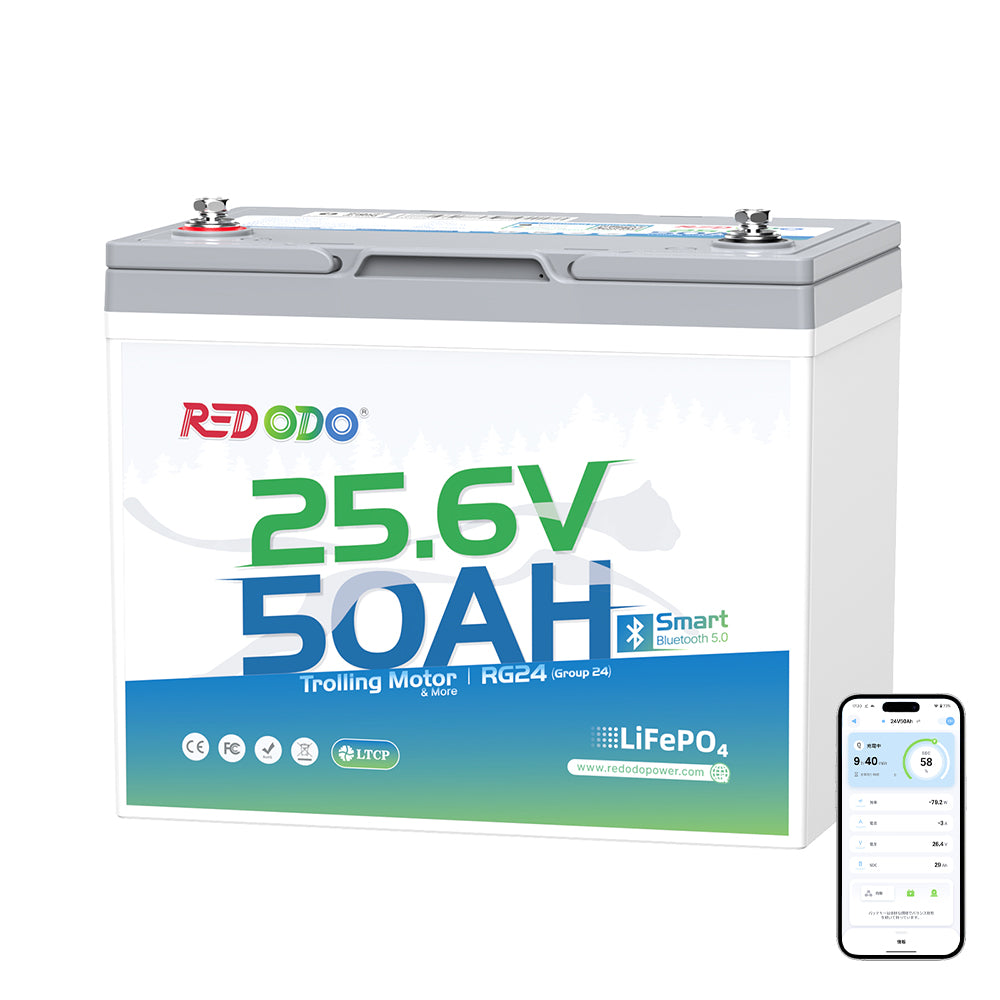 Redodo 24V 50Ah TM リン酸鉄リチウムイオンバッテリー Bluetooth付き 低温保護