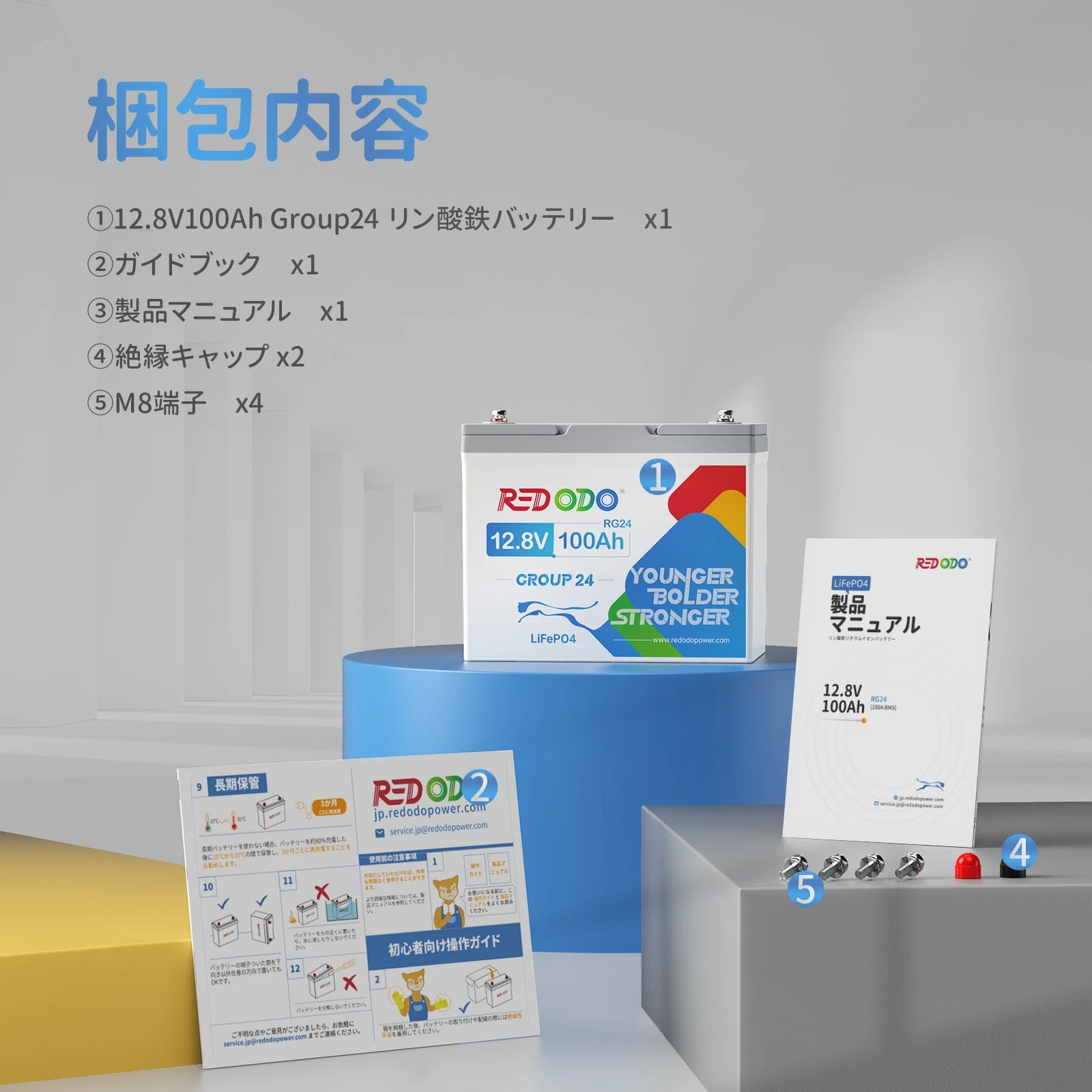 Redodo 12V 100Ah Group24 リン酸鉄リチウムイオンバッテリー （PSE認証済み）Group24バッテリーボックスに対応 小型化