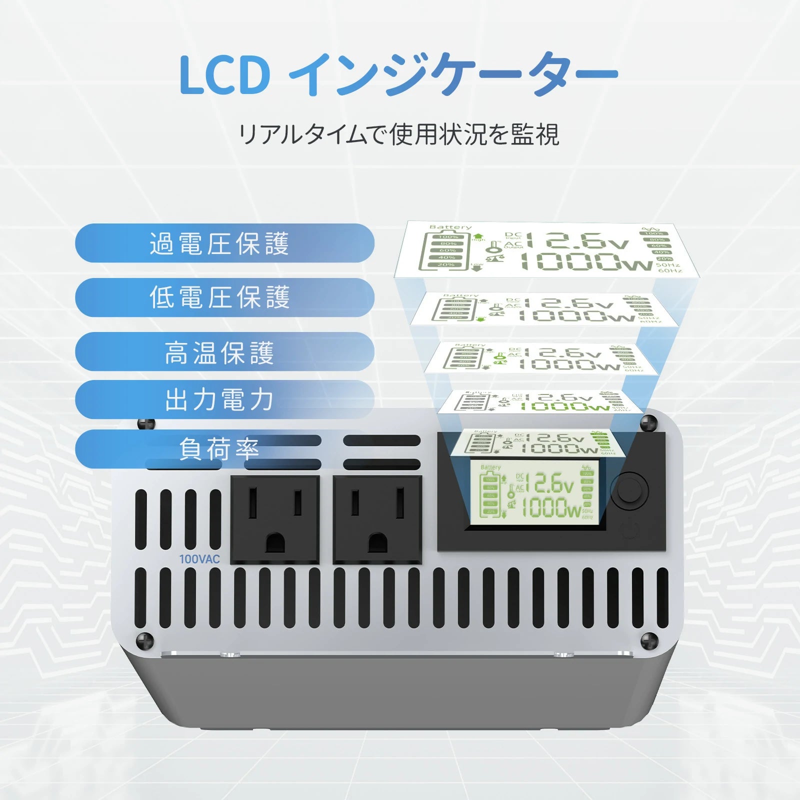 1000W Redodo ac-dc 純正弦波 インバーター 12vから100v