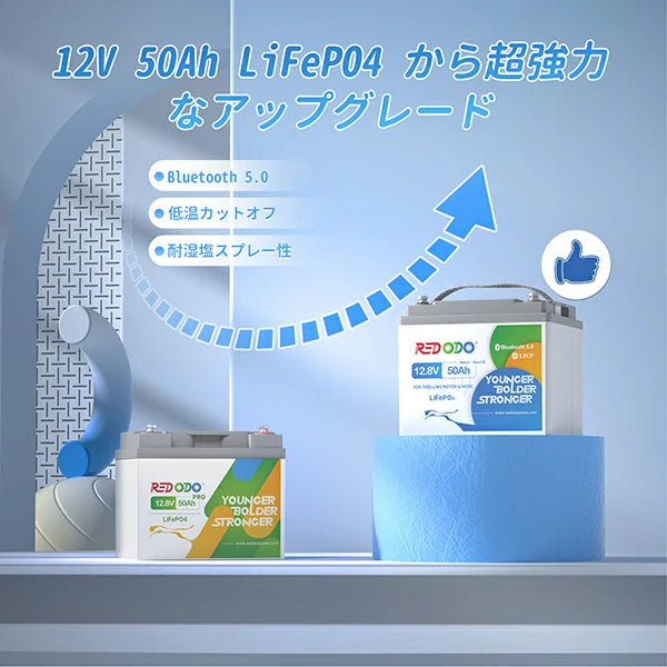 Redodo 12V 50Ah リン酸鉄リチウムイオンバッテリー Bluetooth付き 