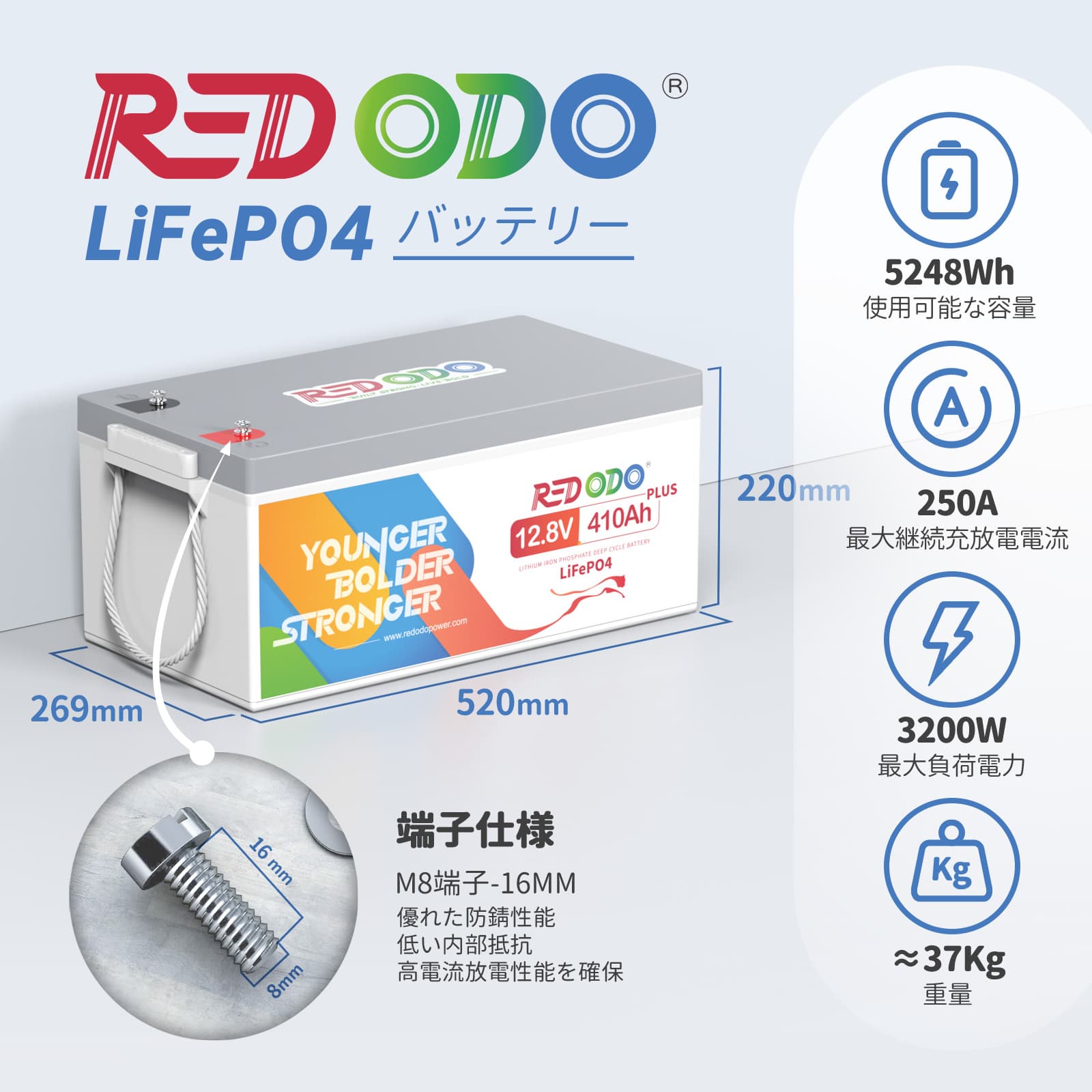 Redodo  12V 410Ah リン酸鉄リチウムバッテリー（PSE認証済み）